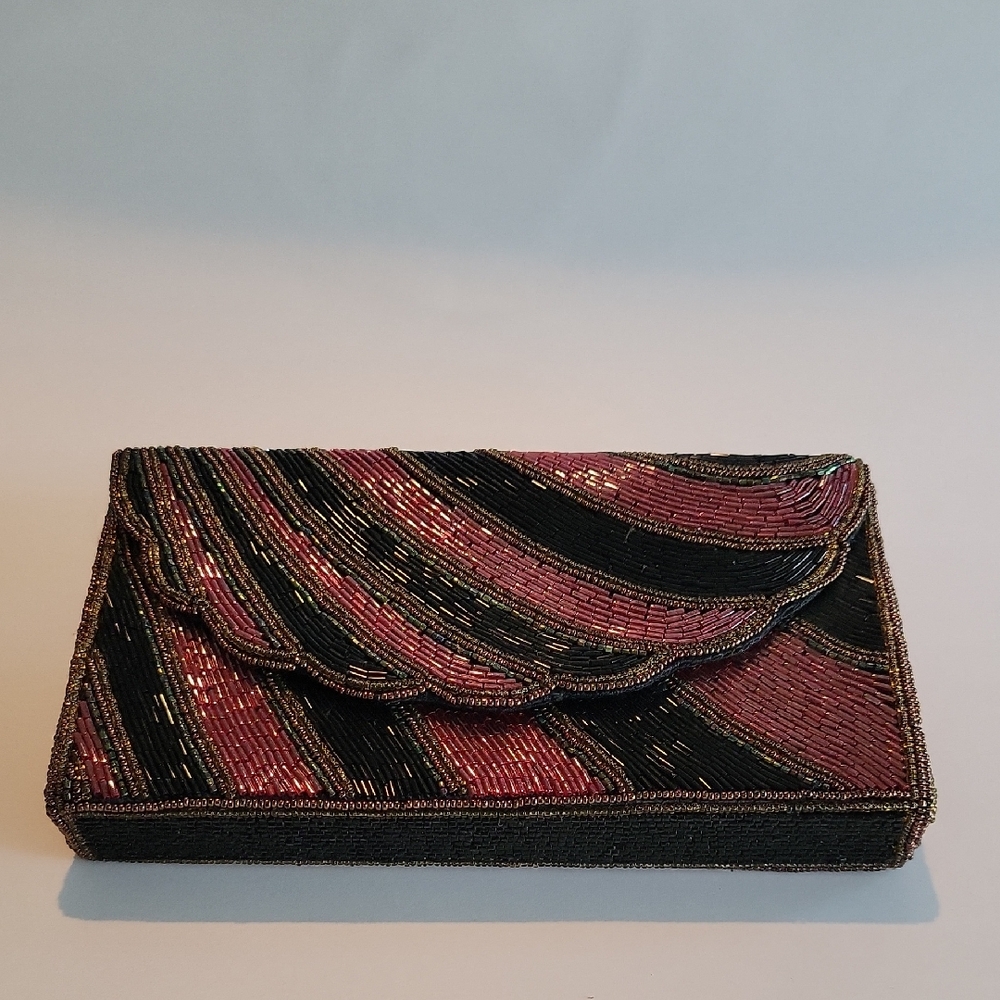 VINTAGE STYLE MULTICOLOR BEADED CLUTCH SHOULDER BAG